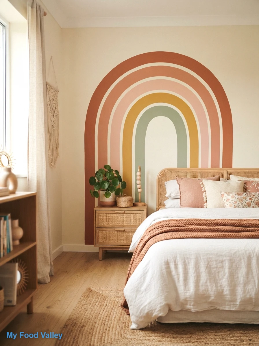 a painted rainbow or arch mural in earthy tones