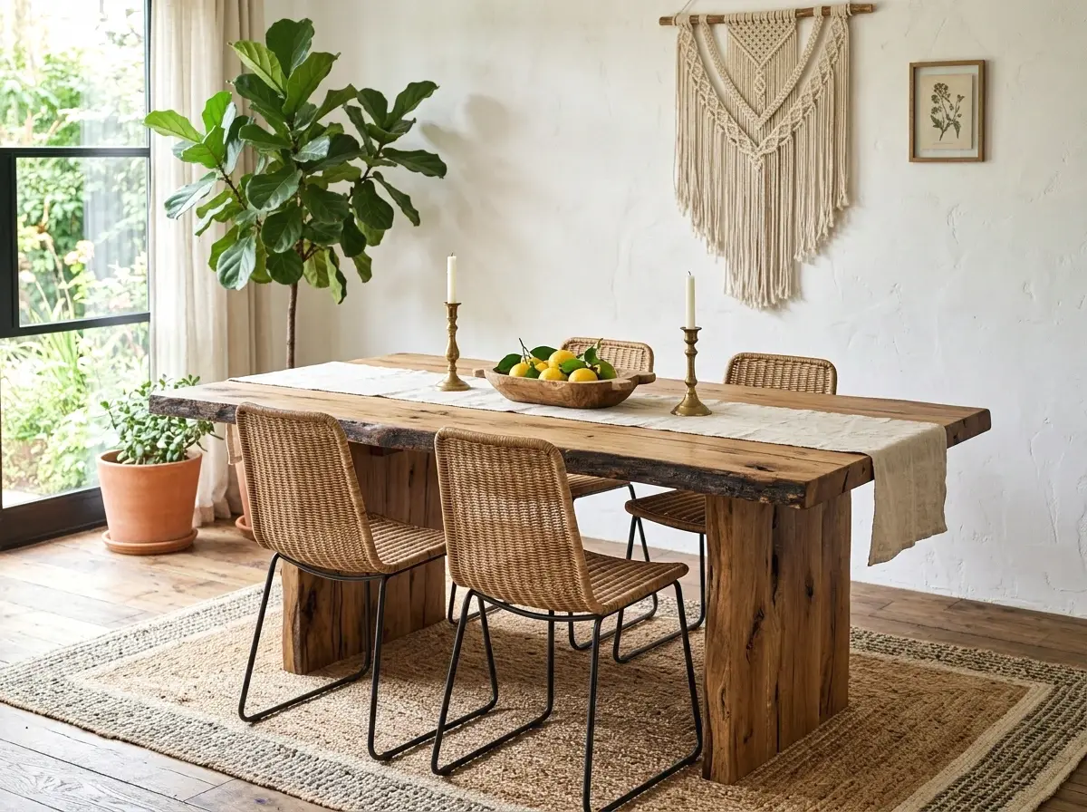 a reclaimed wood dining table with natural edges