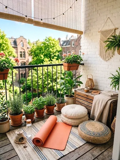 a small balcony or sunroom yoga retreat