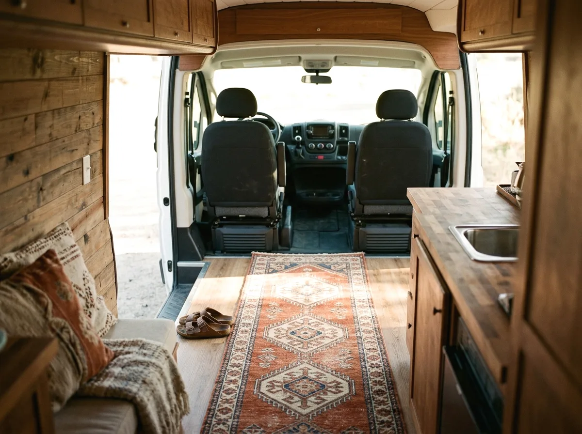a small bohemian rug runner down the aisle