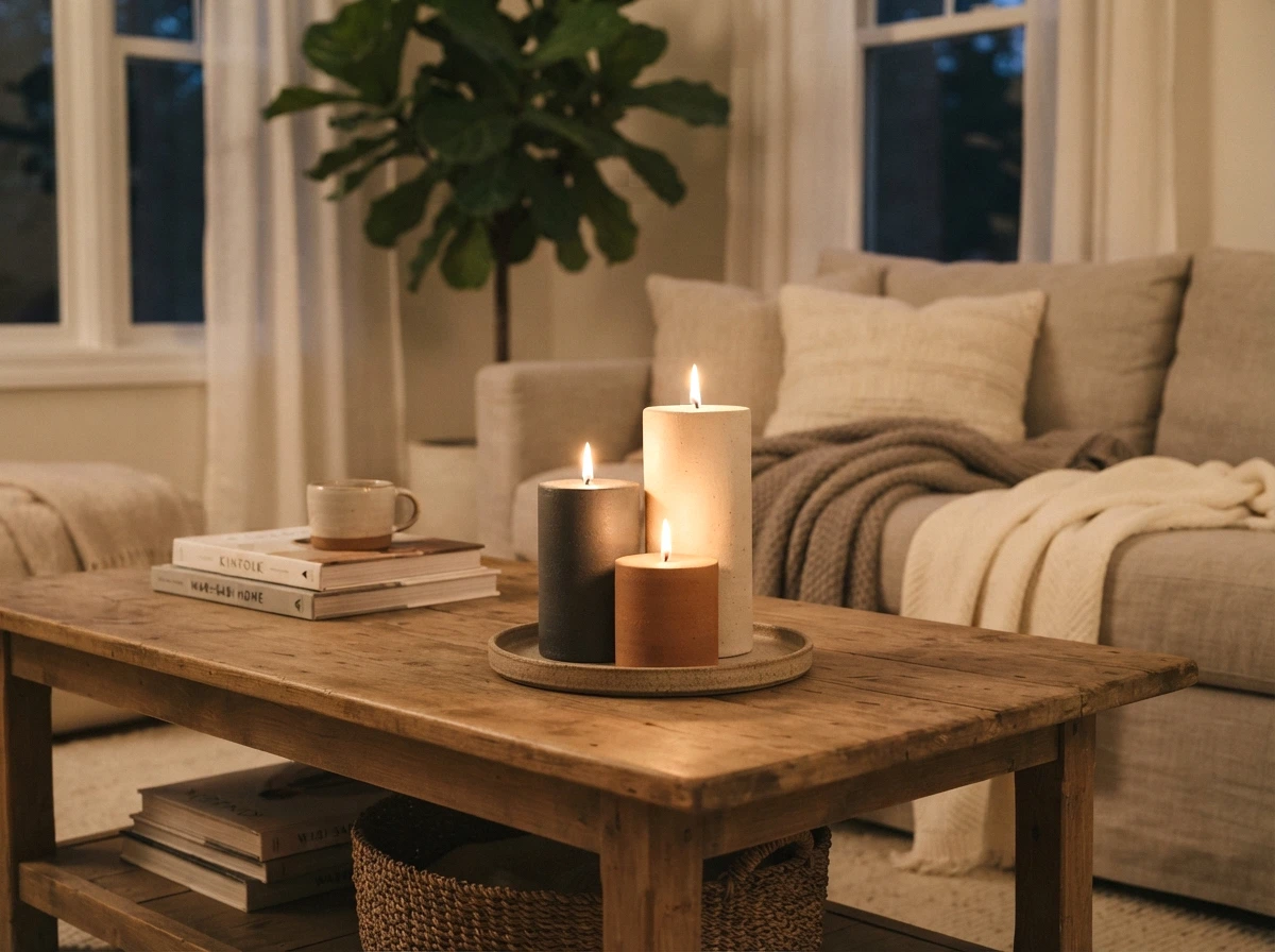 a trio of candles in varying heights