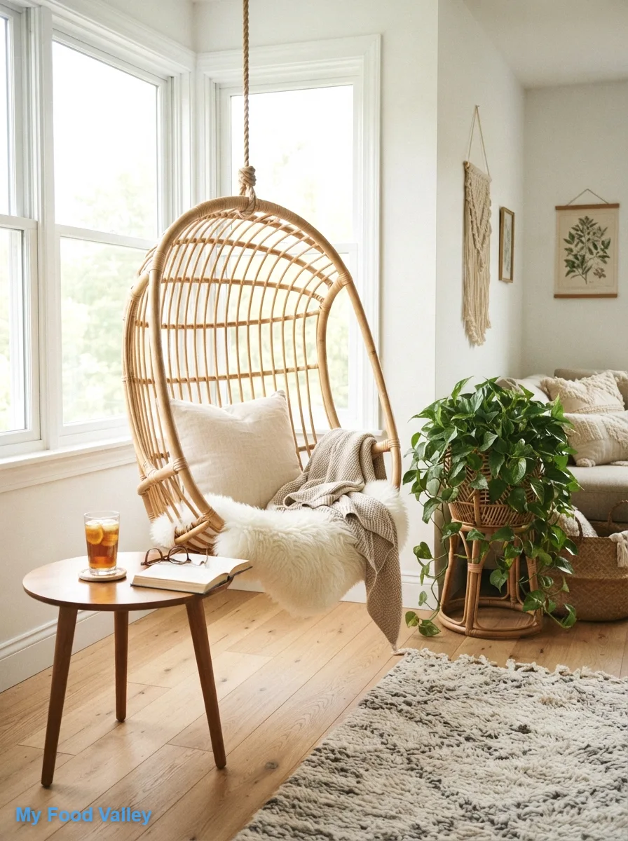add a hanging egg or rattan swing chair