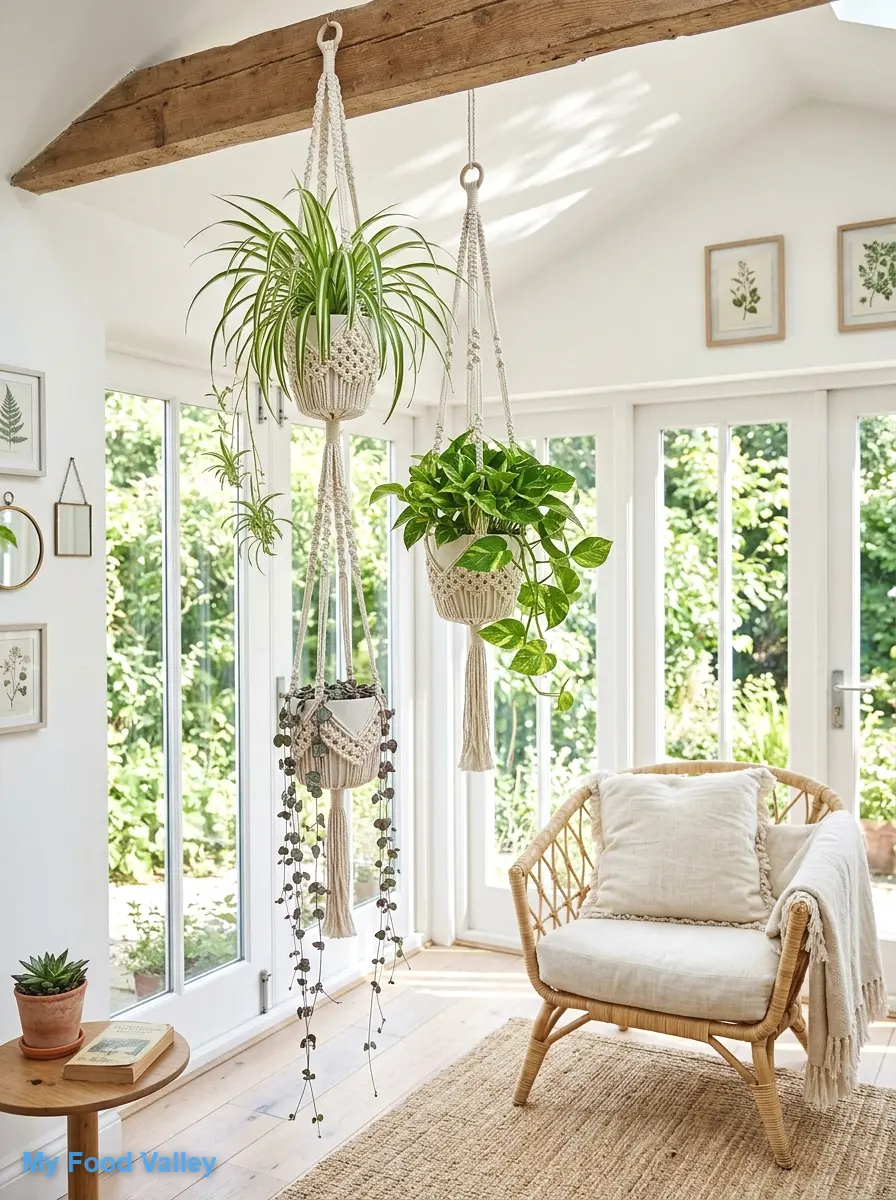 add macramé hangings and hanging planters