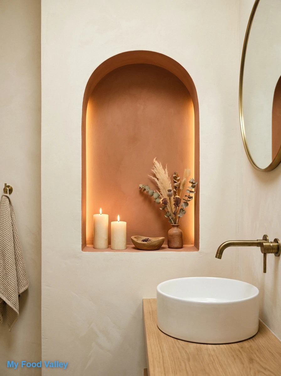 an arched wall niche for candles and curios