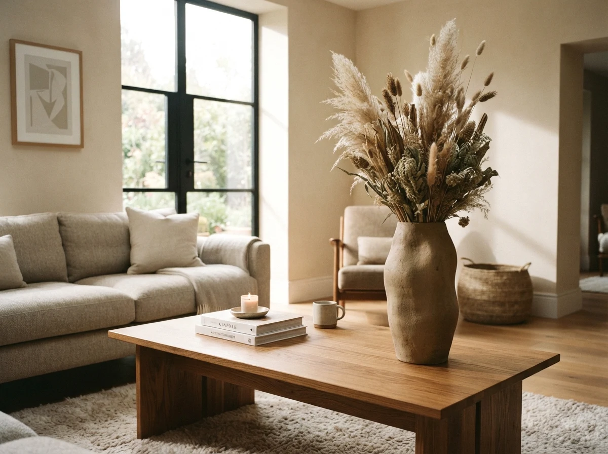 an oversized statement vase with dried branches