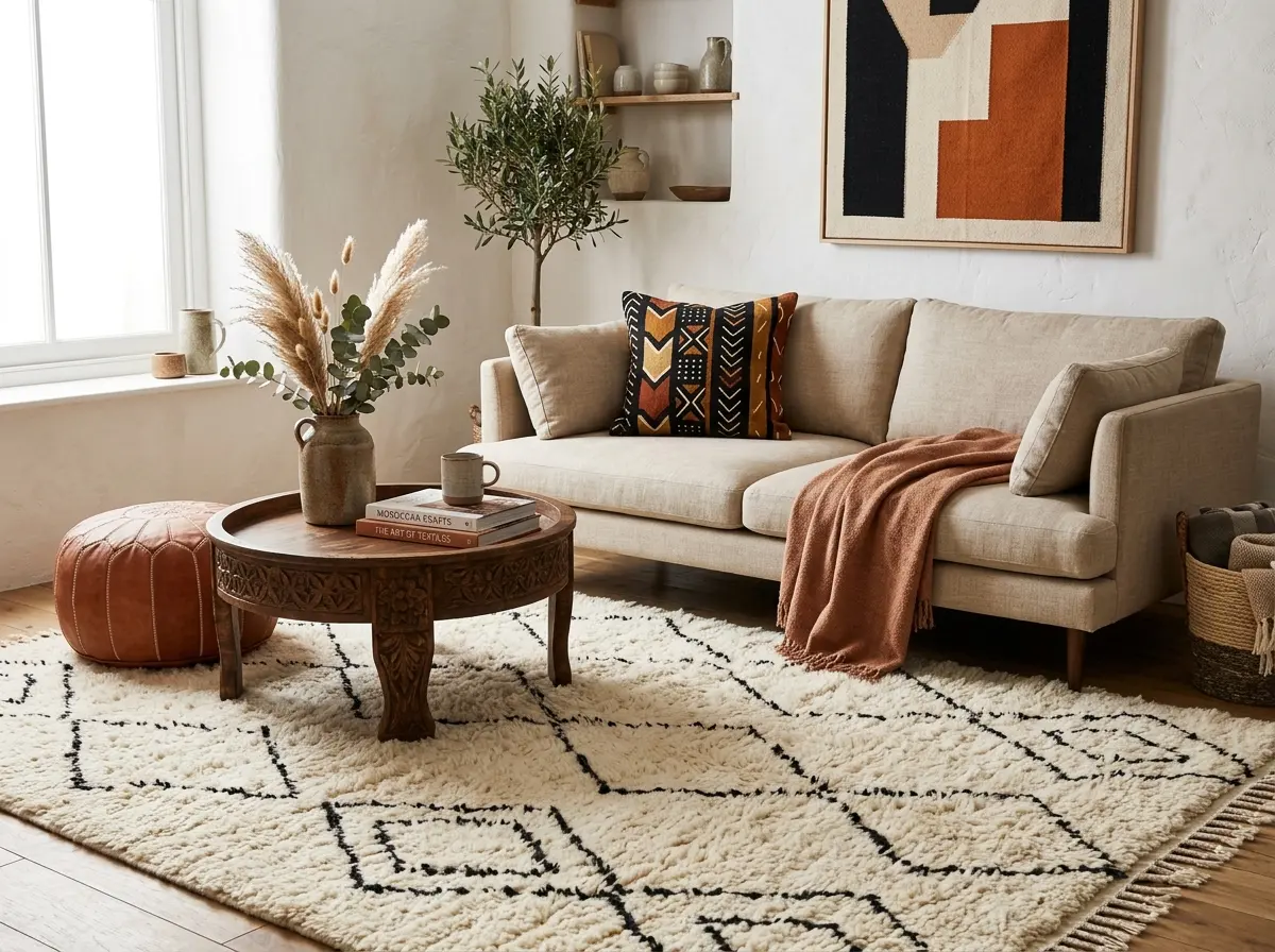 anchor the room with a berber-style rug
