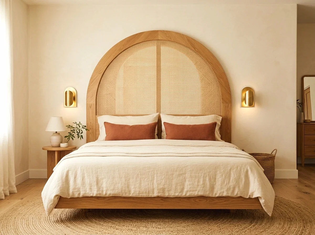 arched cane webbing headboard