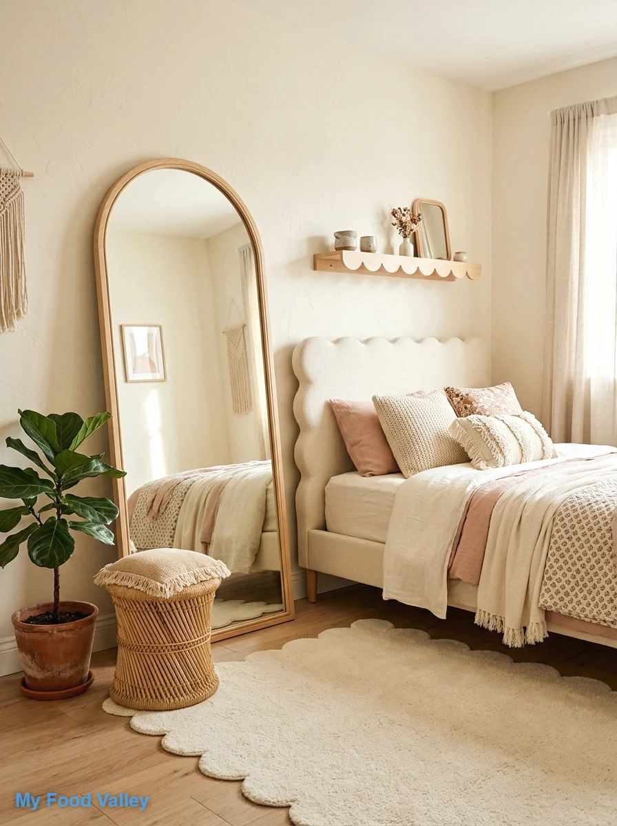 arched mirror and scalloped details