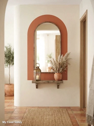 arched mirror framed by a painted niche