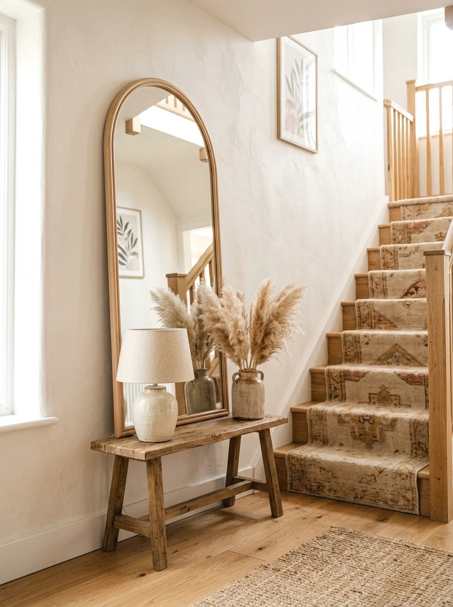 arched mirror on the landing
