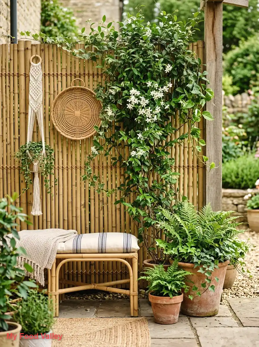 bamboo privacy screen with trailing vines