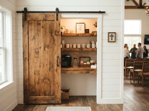 barn door coffee station