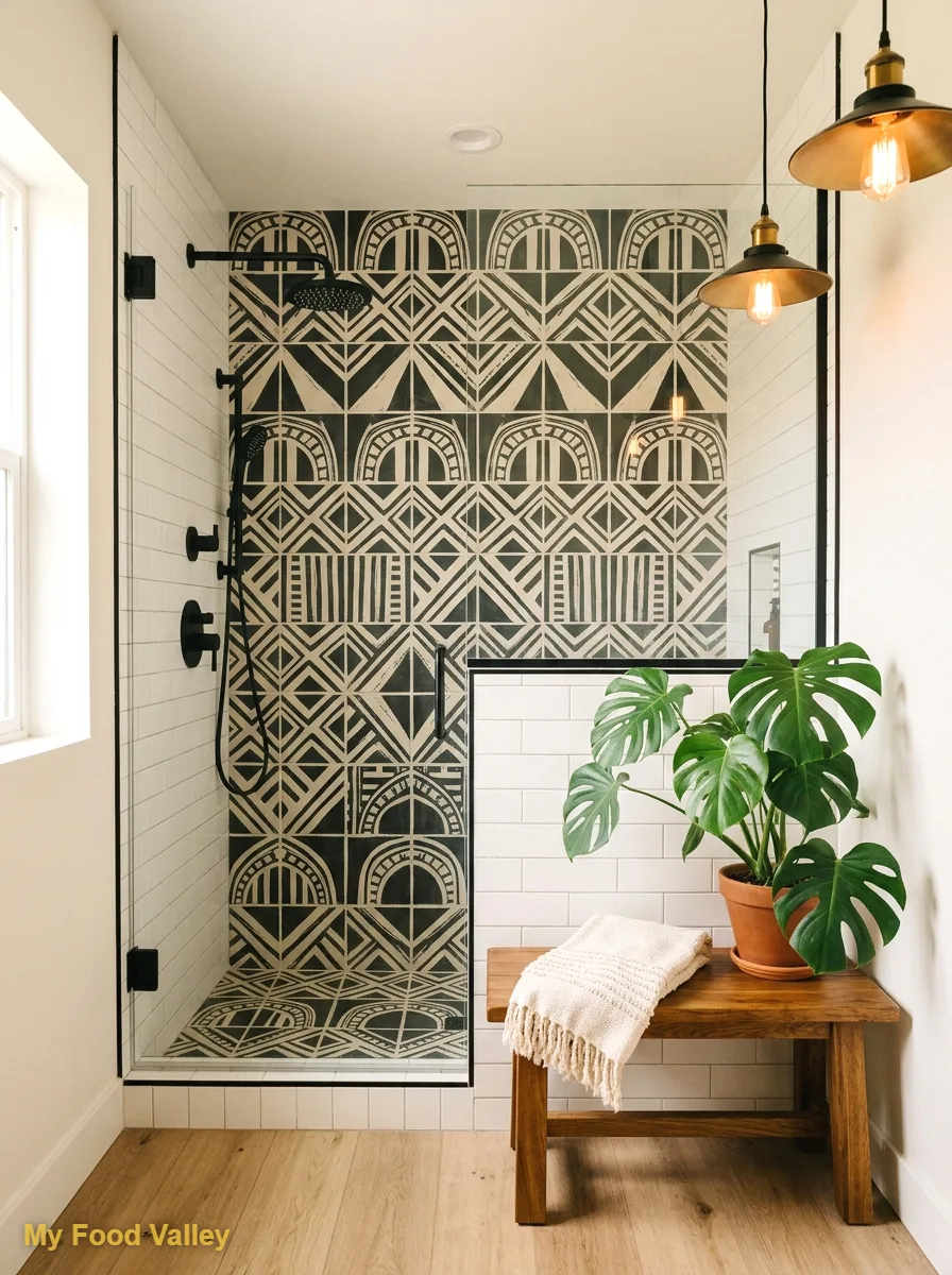 black and white geometric accent wall
