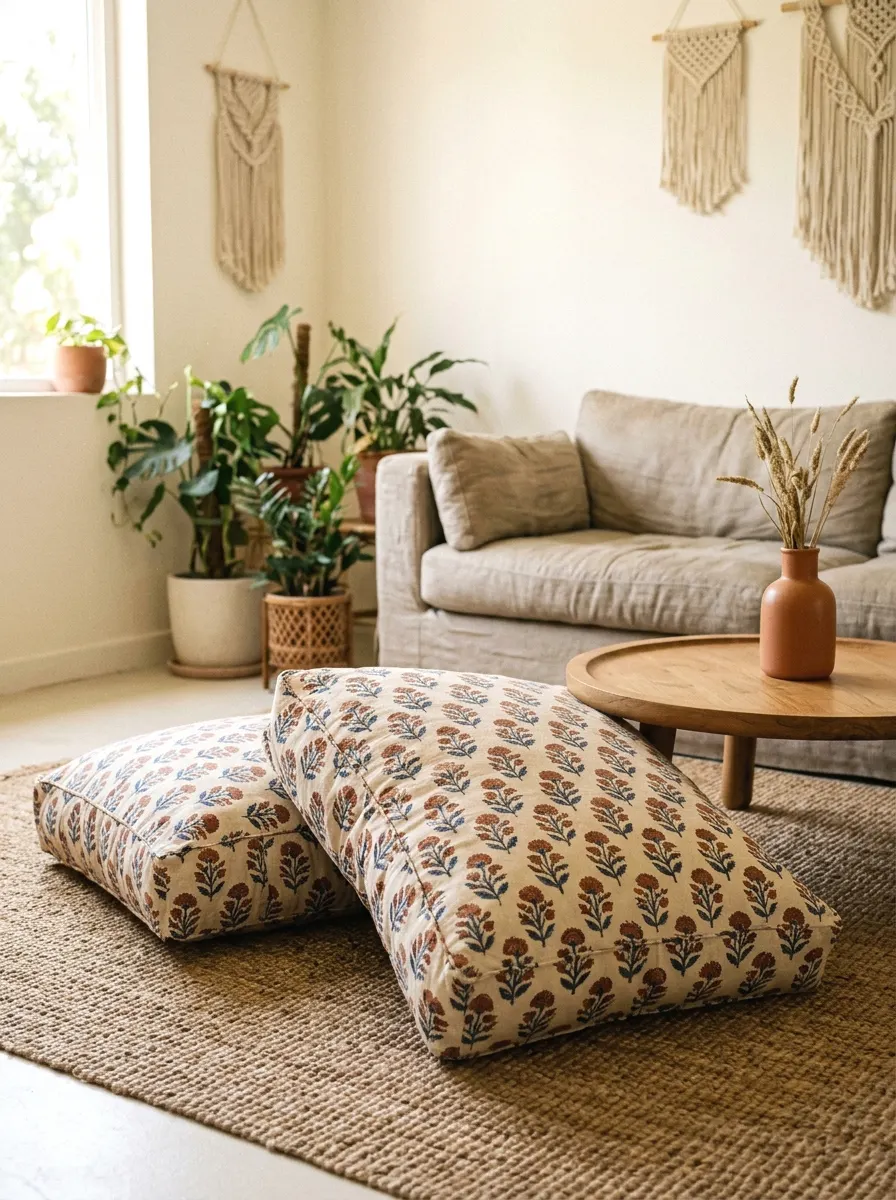 block-print cotton floor cushions