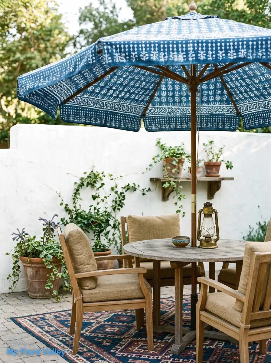 block-print umbrella in indigo and white