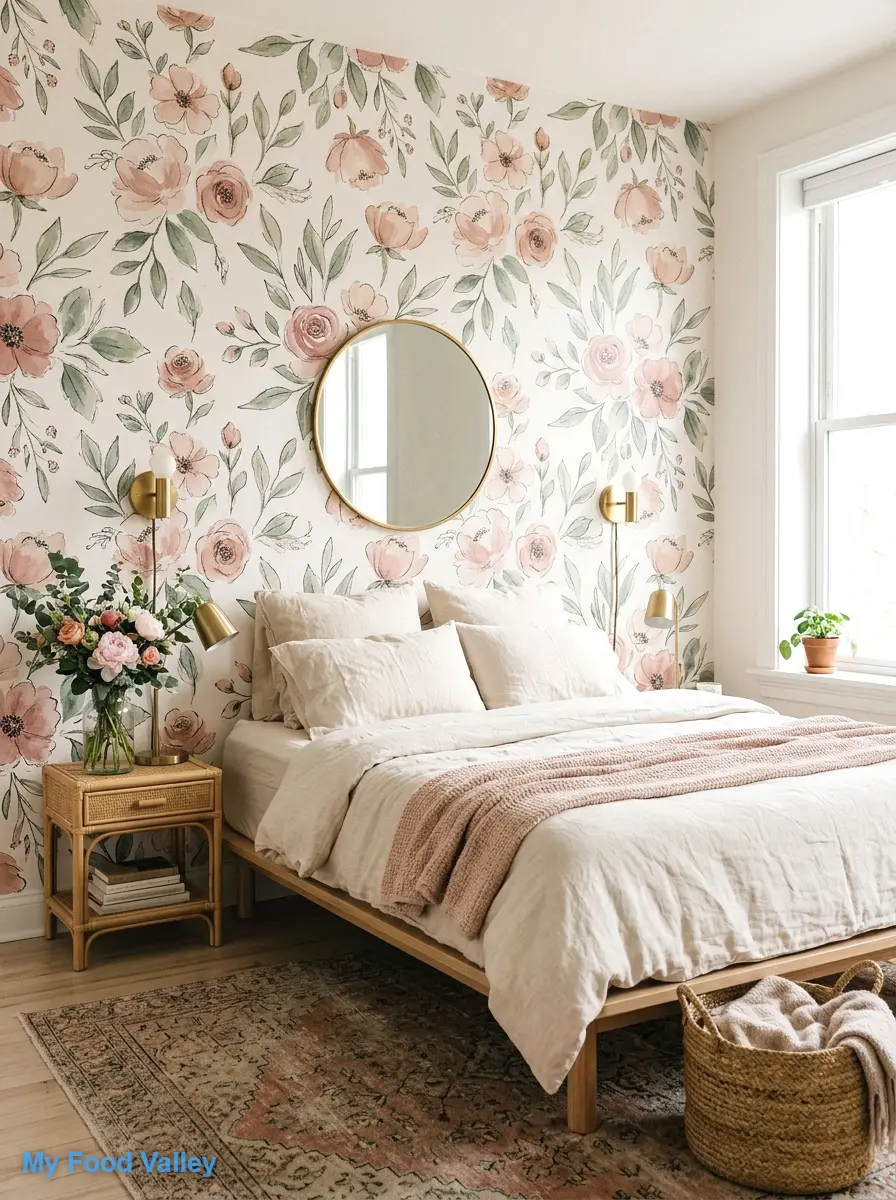 blush pink boho floral wallpaper