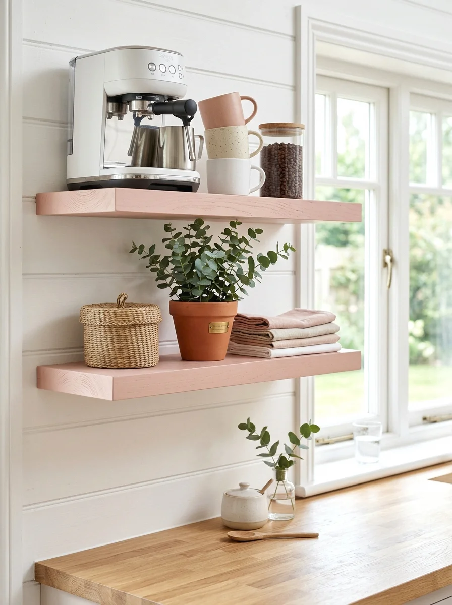 blush pink floating shelf bar