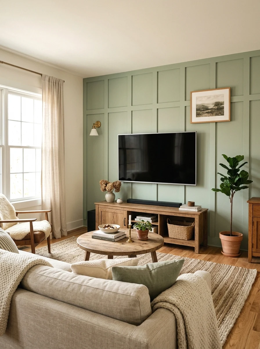 board and batten wall behind the tv
