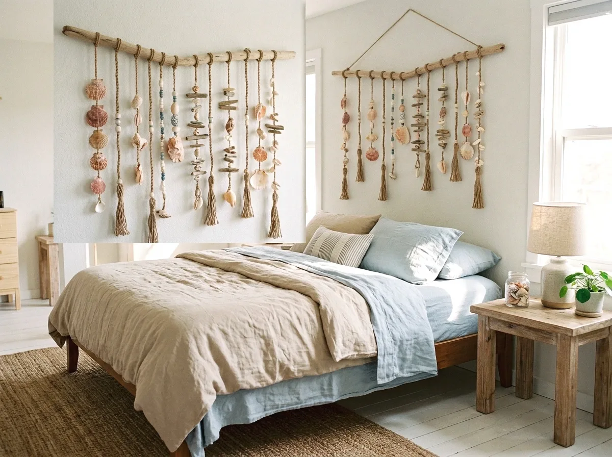 boho coastal shell garland headboard
