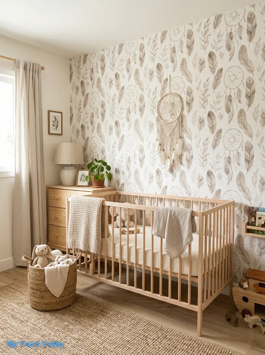 boho feather motif wallpaper