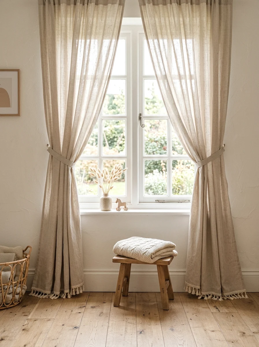 boho fringe curtains in soft neutrals