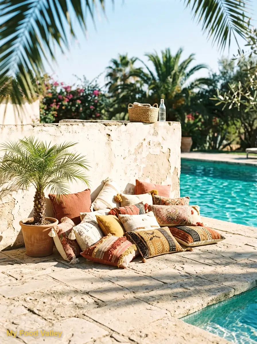 boho pillow pile lounge corner
