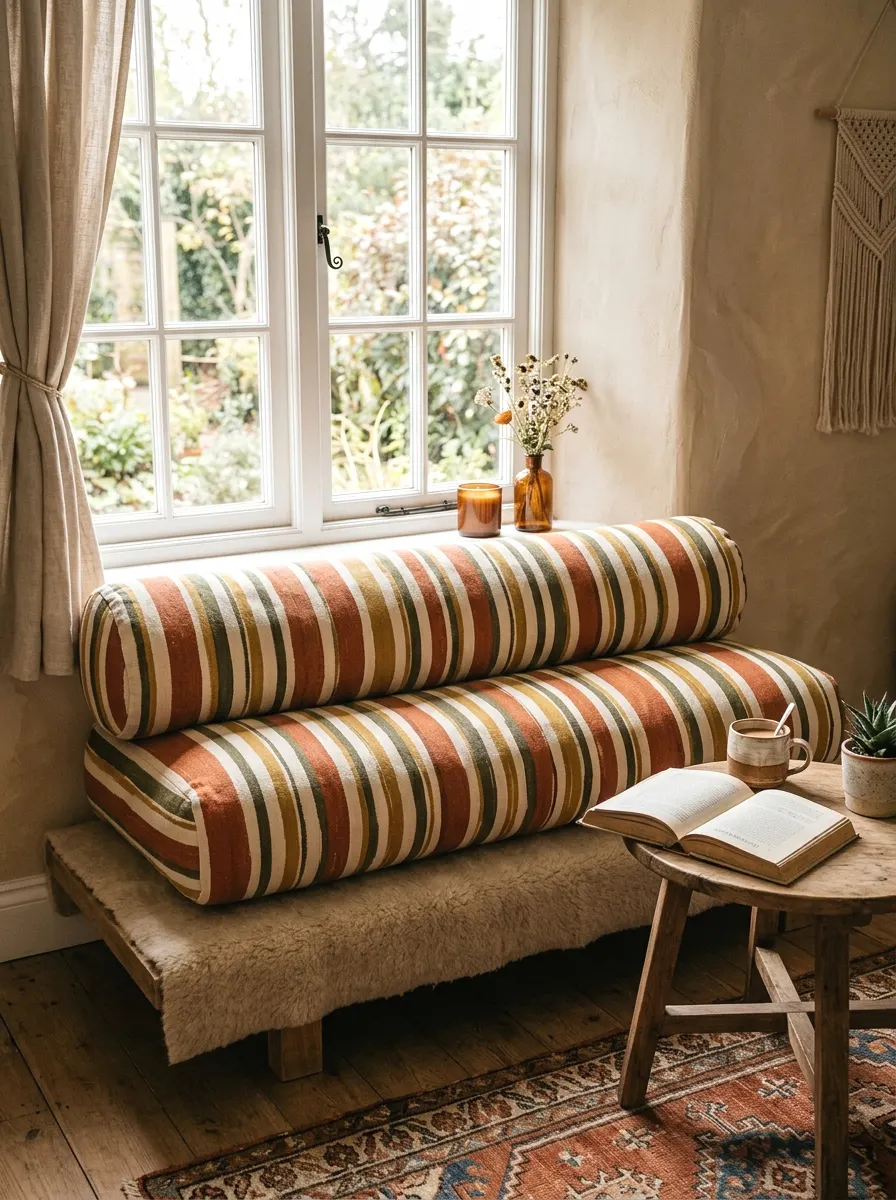 boho striped floor pillow bench