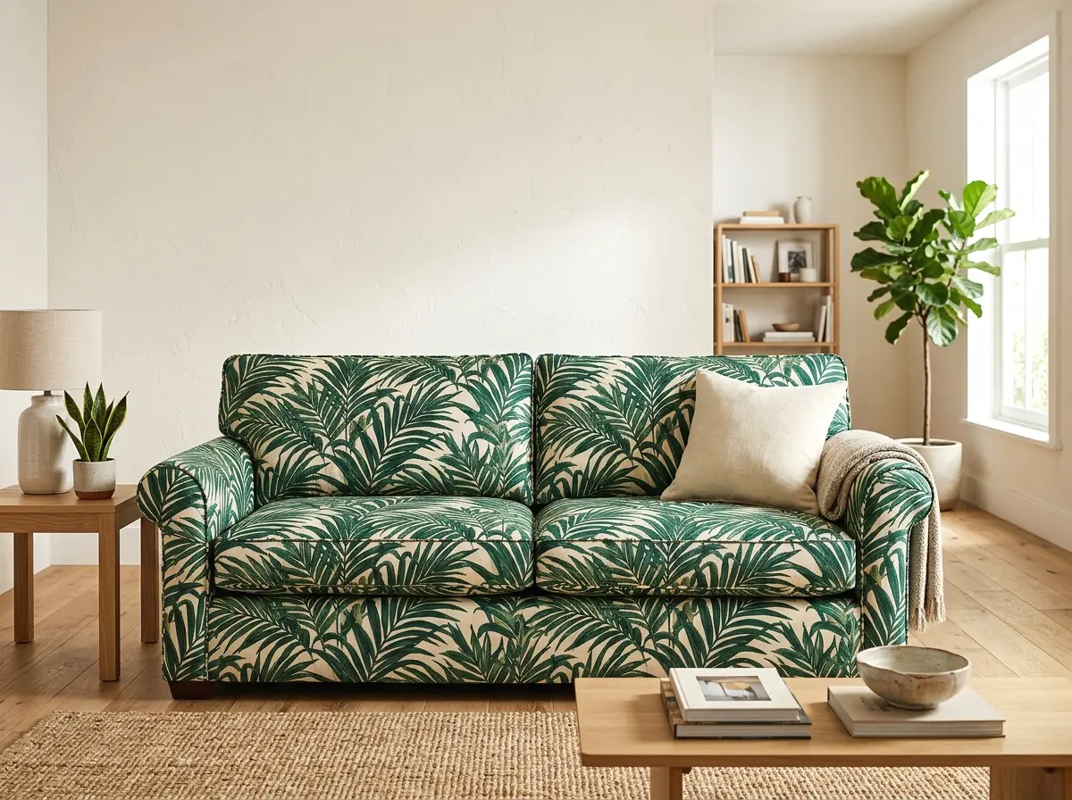 bold botanical print couch for maximalist boho
