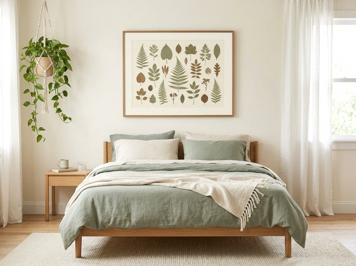 botanical pressed-leaf wall hanging headboard