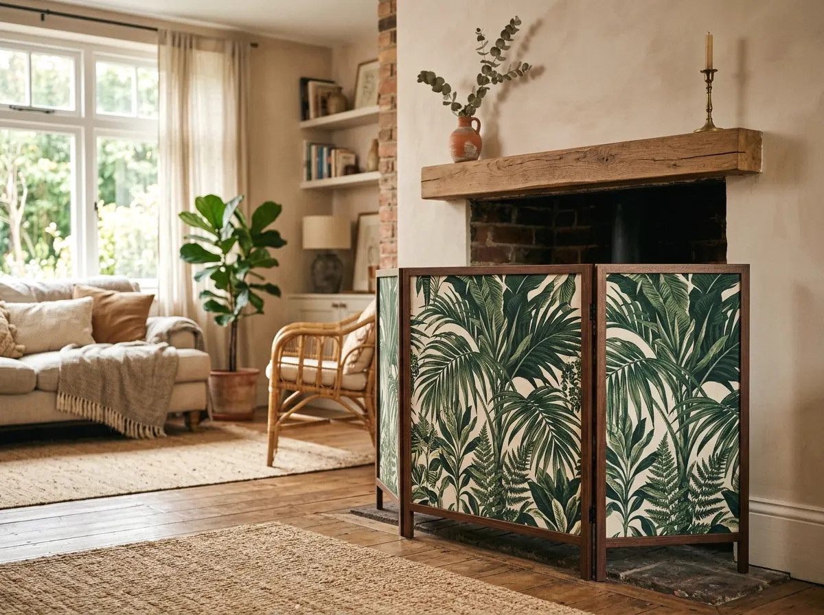 botanical print fire screen