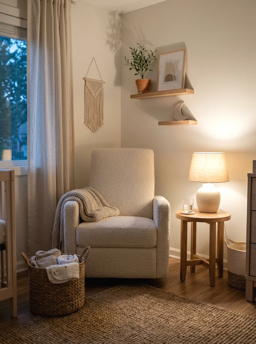 boucle glider nook for late night feeds