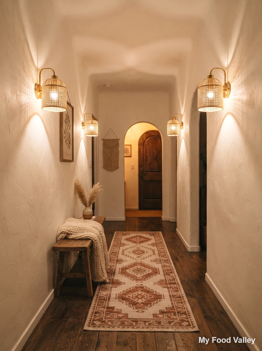 brass and rattan wall sconces