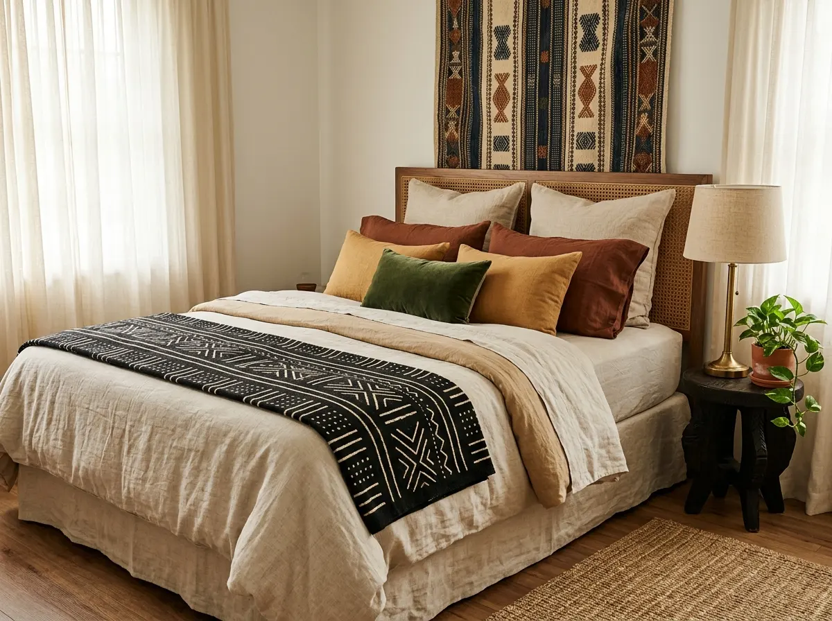 bring the look to the bedroom with layered earthy linens