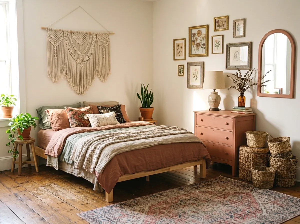 budget boho bedroom with diy and thrifted decor