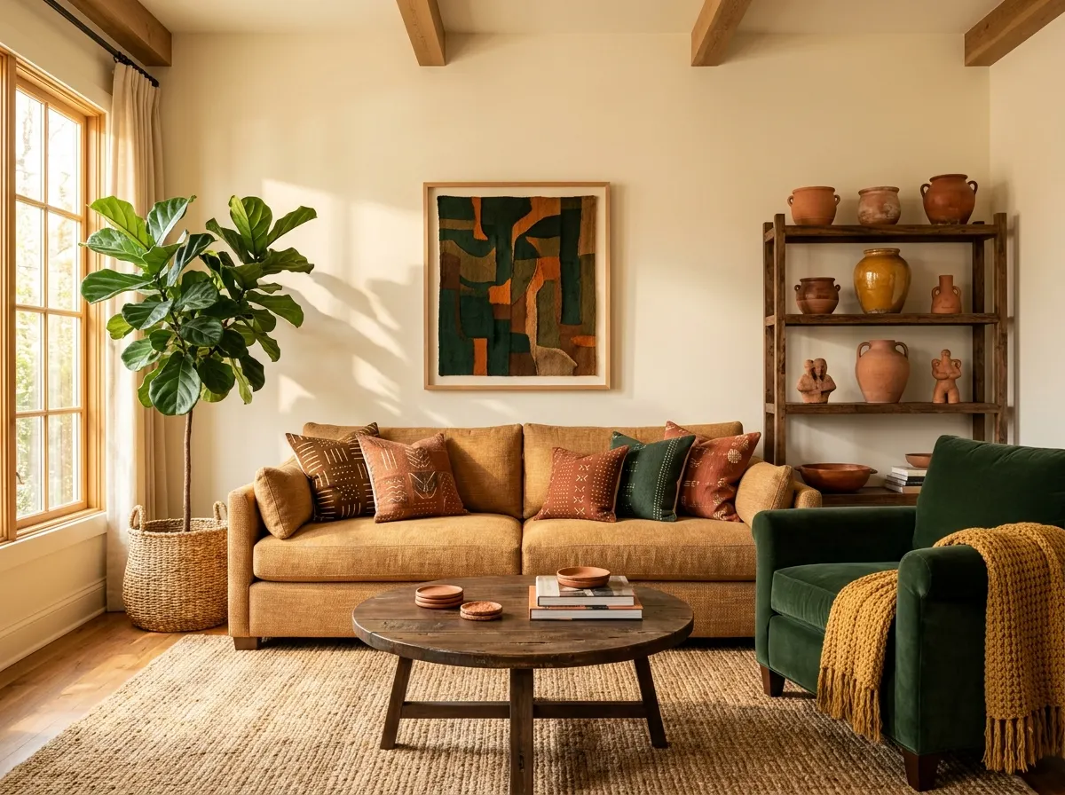 build a palette of terracotta, ochre, and deep green