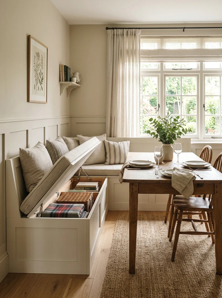 built-in banquette with hidden storage