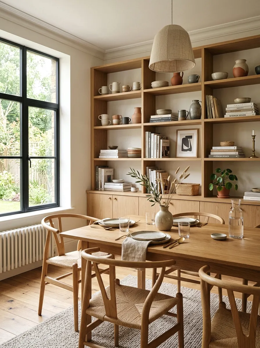 built-in shelving with styled decor