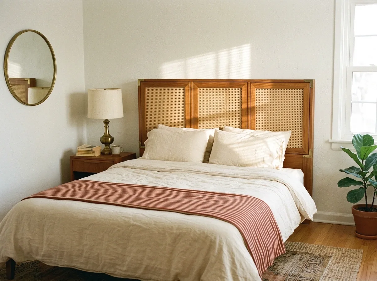 cane webbing cabinet-style headboard