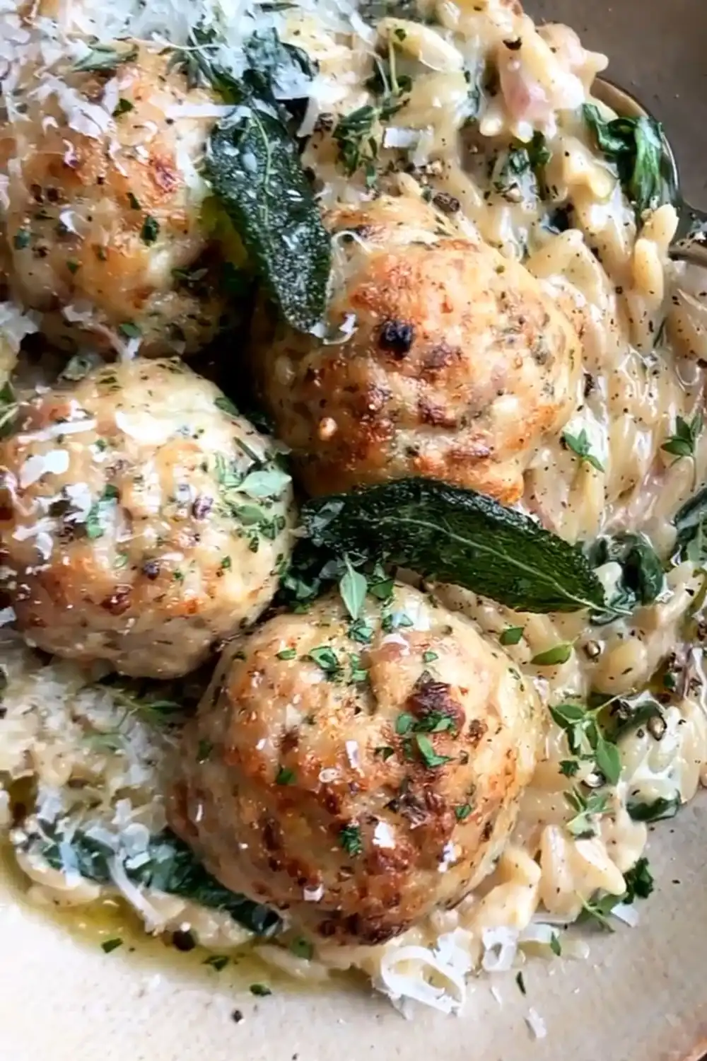 chicken meatballs with creamy parmesan orzo