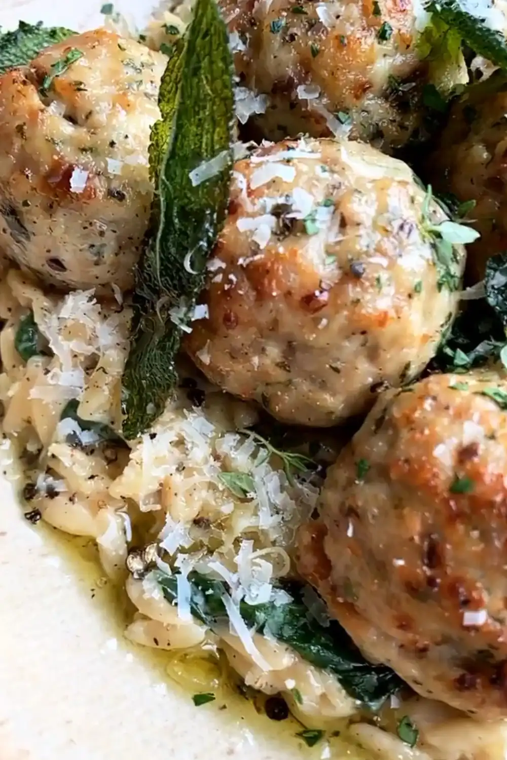 chicken meatballs with creamy parmesan orzo