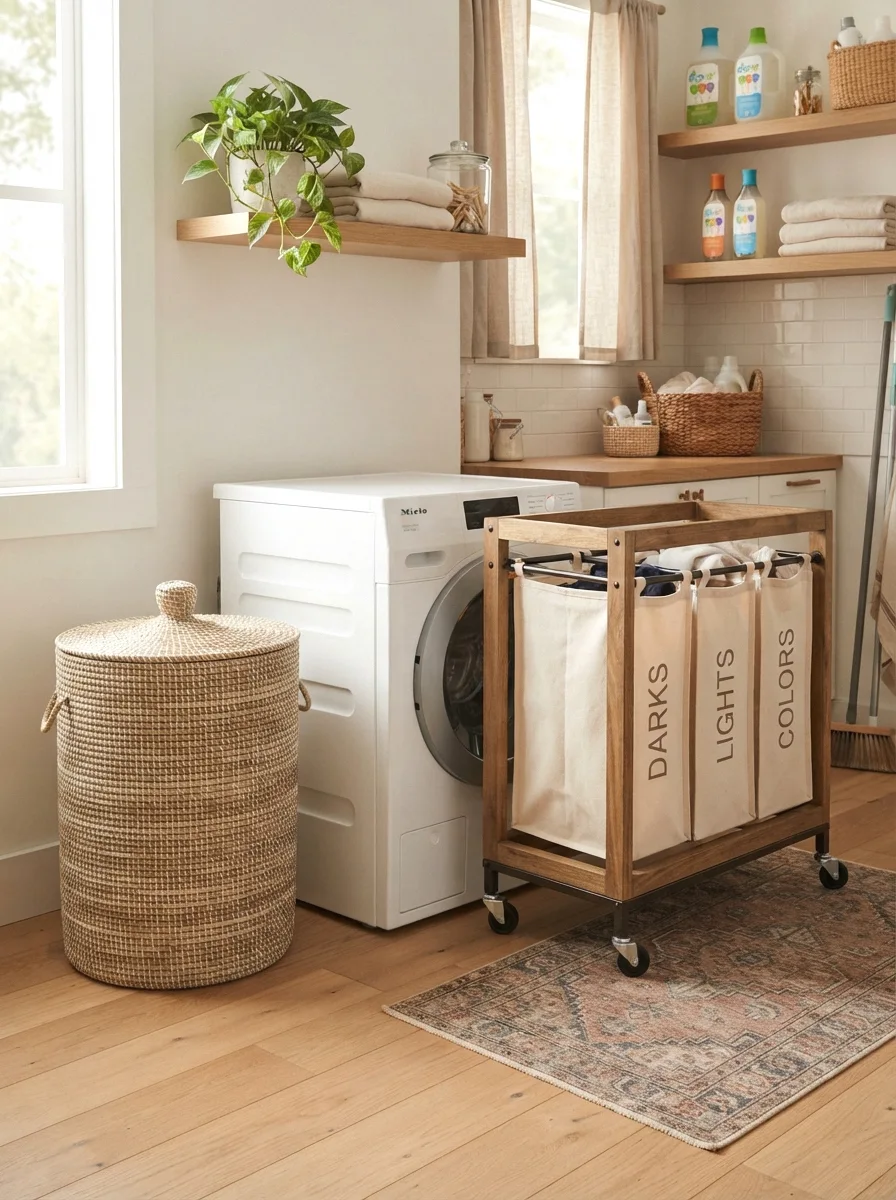 choose a natural fiber hamper and laundry trolley