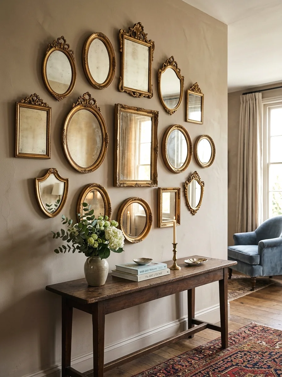 clustered antique mirror arrangement