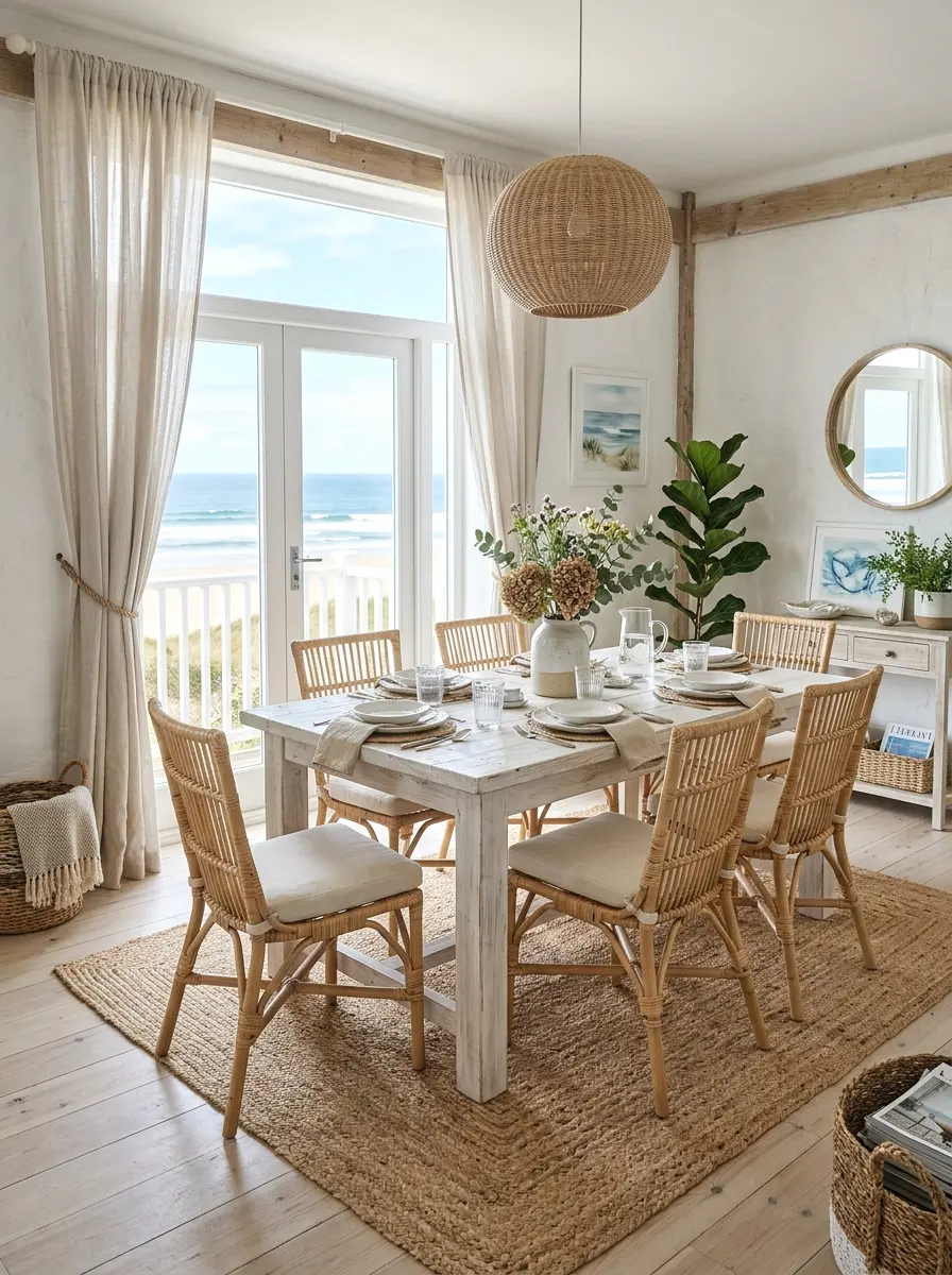 coastal dining room with light textures