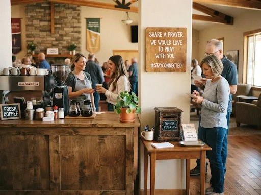 coffee bar with prayer request station