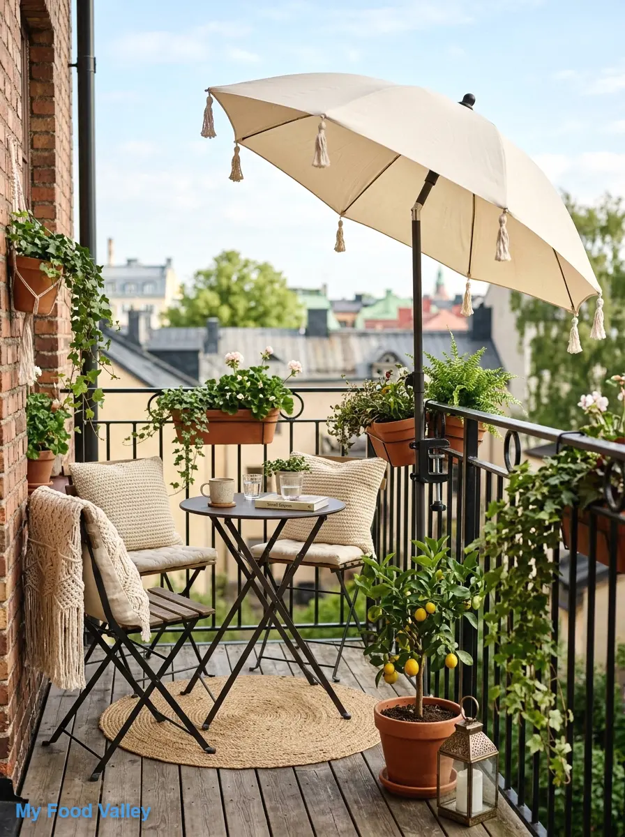 compact clamp-on boho umbrella for balconies