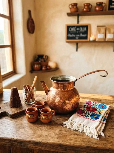 copper cafe de olla pot display