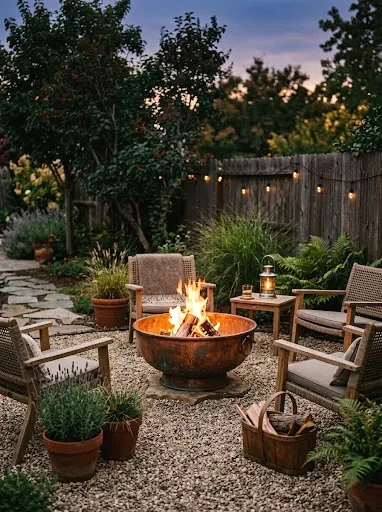 copper fire bowl feature