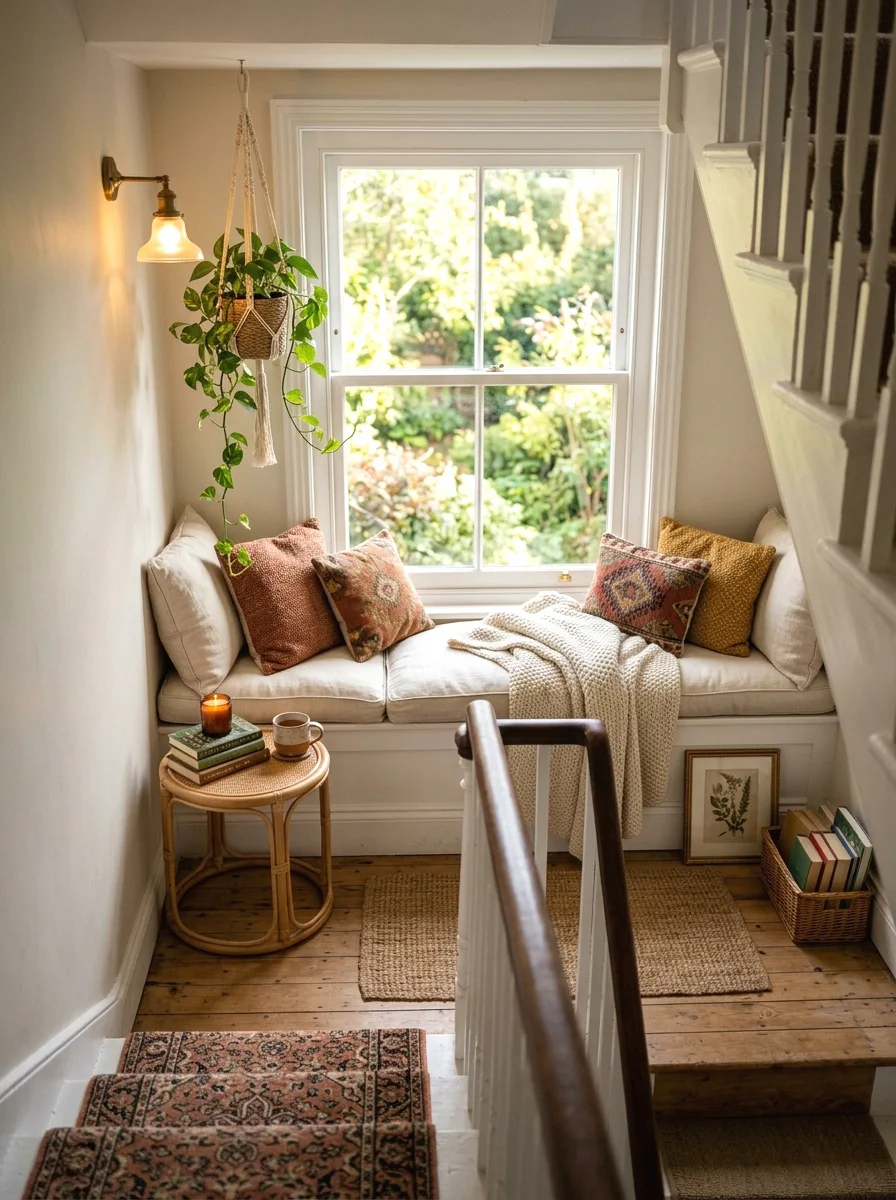 cozy landing reading nook