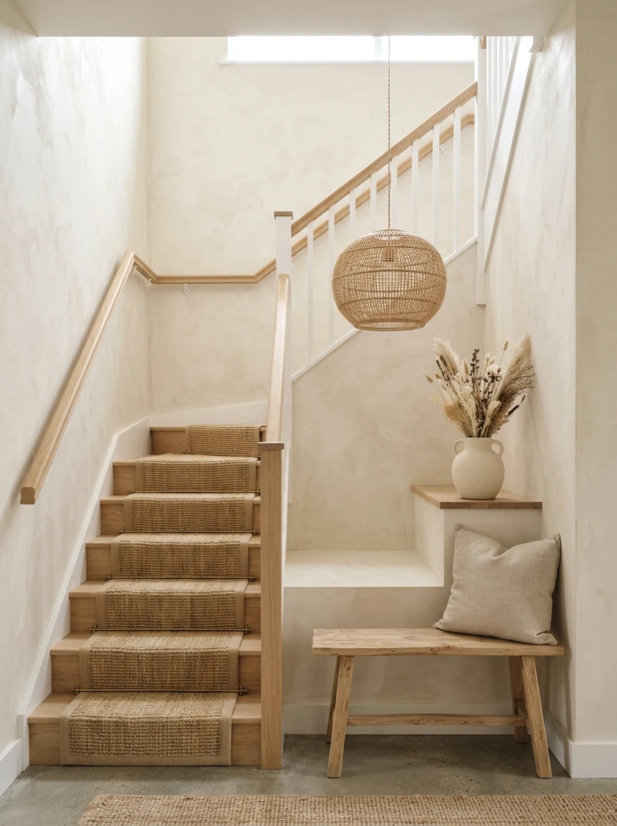 creamy limewash stairwell for a neutral look