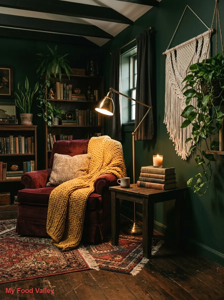 dark and moody boho reading nook